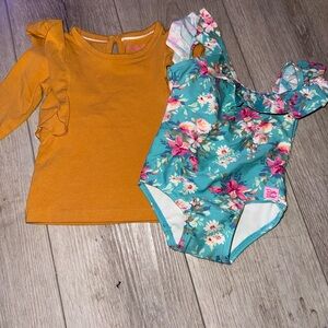 RuffleButts Girls Bundle 18-24M – Floral Ruffle Swimsuit + Long Sleeve Top